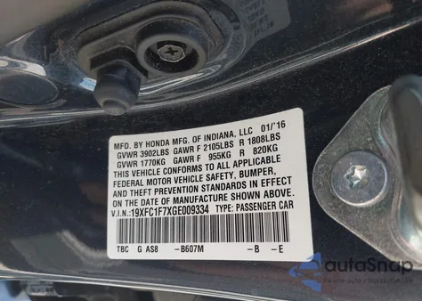 2016 Honda Civic Ex-L z USA, uszkodzony, nr VIN 19XFC1F7XGE009334